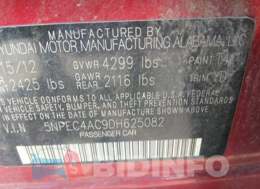 5NPEC4AC9DH625082 Photo# 9