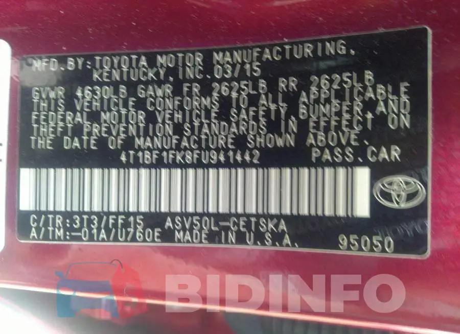 4T1BF1FK8FU941442 Photo# 9