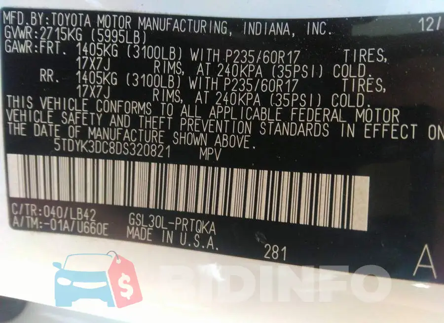5TDYK3DC8DS320821 Photo# 9