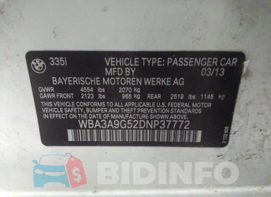 WBA3A9G52DNP37772 Photo# 9