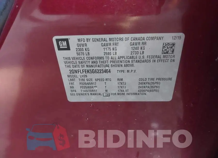2GNFLFEK5G6223464 Photo# 9