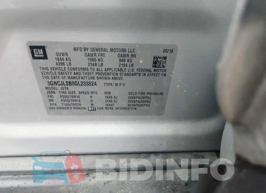 3GNCJLSB8GL233624 Photo# 9