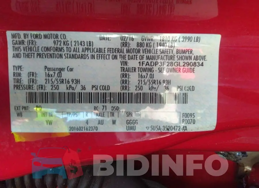 1FADP3F28GL290834 Photo# 9