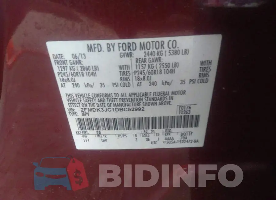 2FMDK3JC1DBC52992 Photo# 9