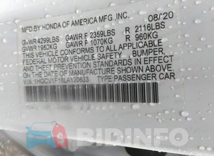 1HGCV1F16LA120633 Photo# 9