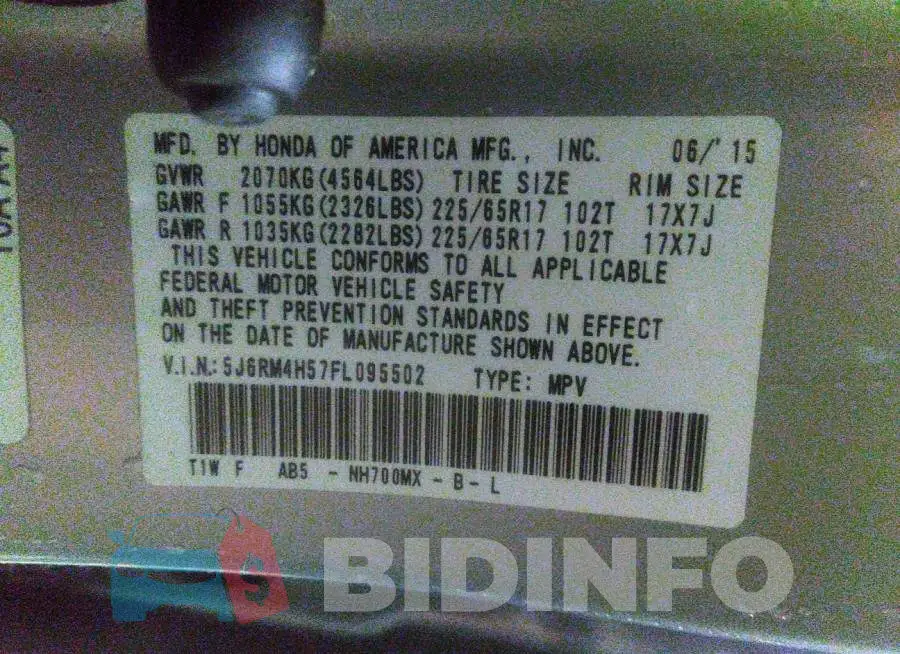 5J6RM4H57FL095502 Photo# 9
