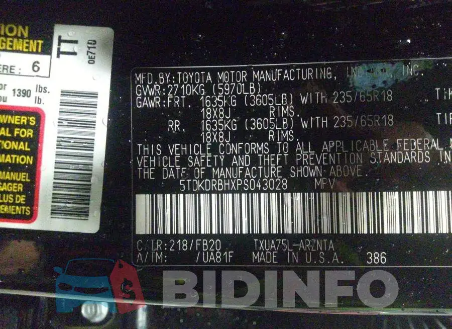 5TDKDRBHXPS043028 Photo# 9