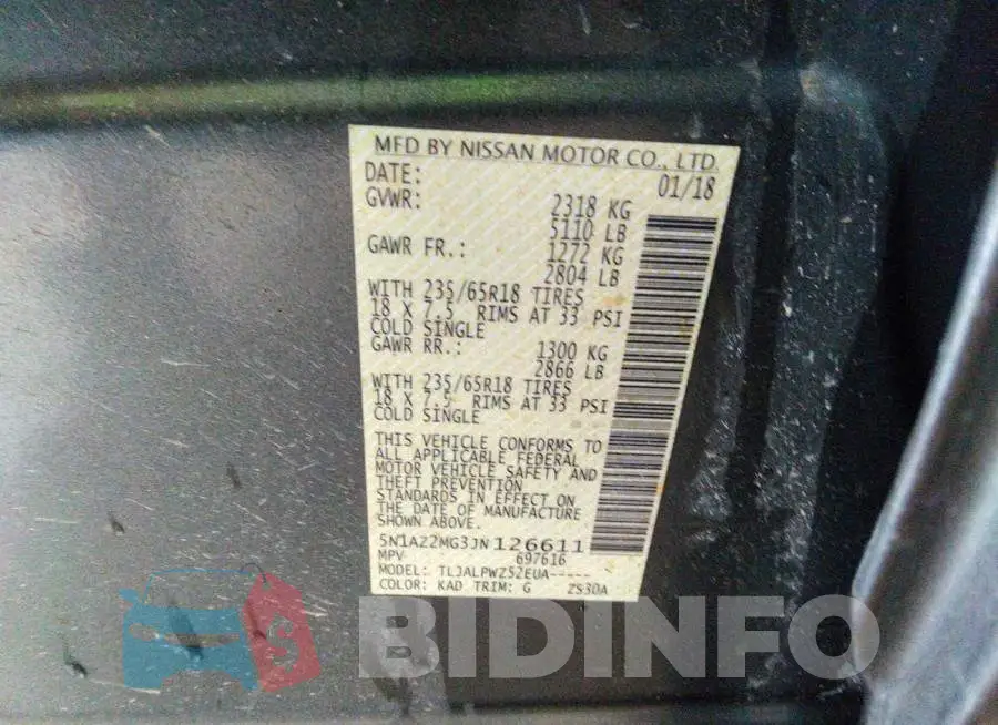 5N1AZ2MG3JN126611 Photo# 9