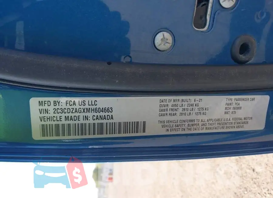 2C3CDZAGXMH604663 Photo# 9
