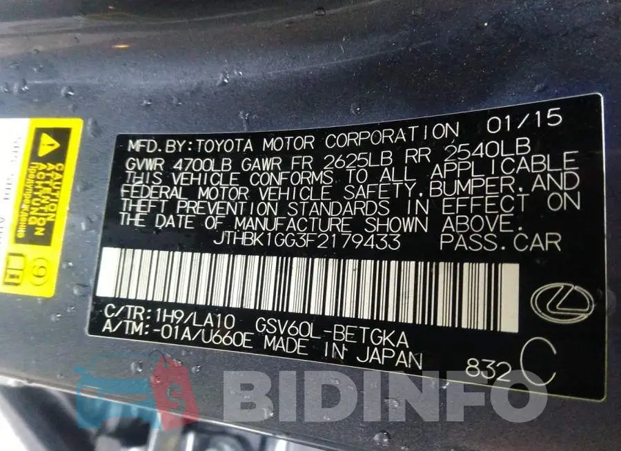 JTHBK1GG3F2179433 Photo# 9