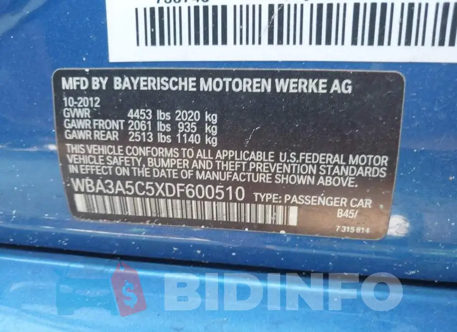 WBA3A5C5XDF600510 Photo# 9