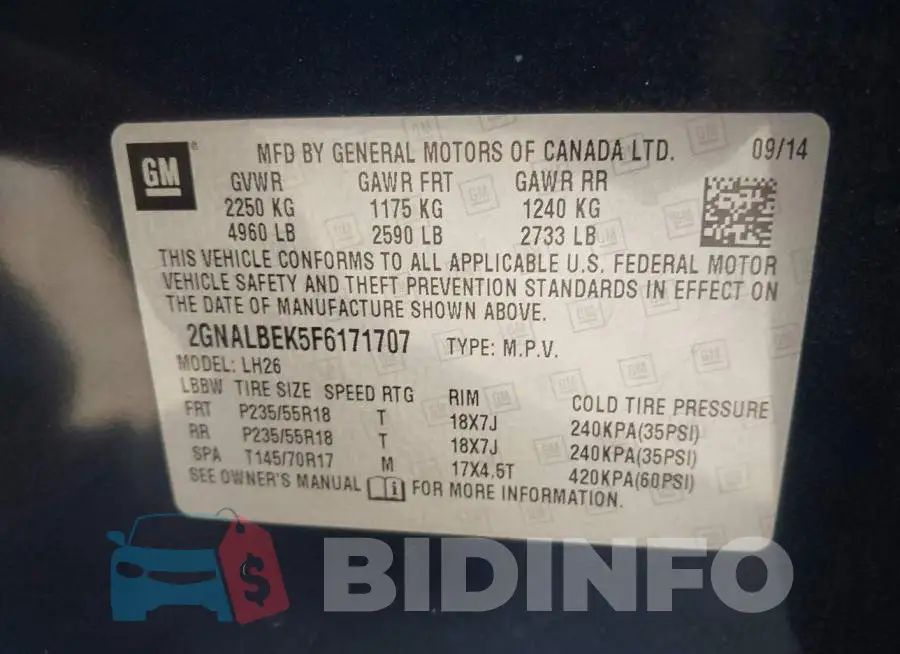 2GNALBEK5F6171707 Photo# 9