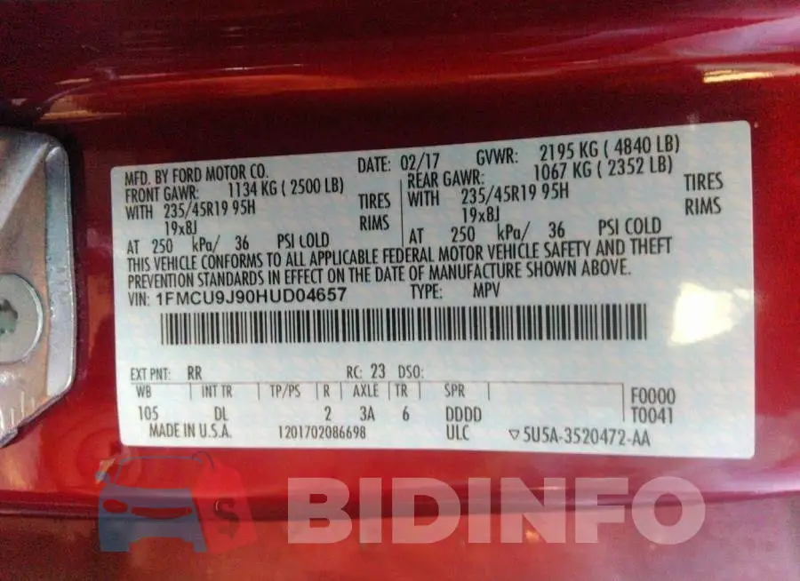 1FMCU9J90HUD04657 Photo# 9