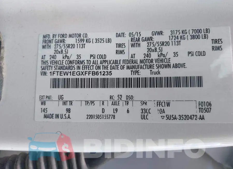 1FTEW1EGXFFB61235 Photo# 9