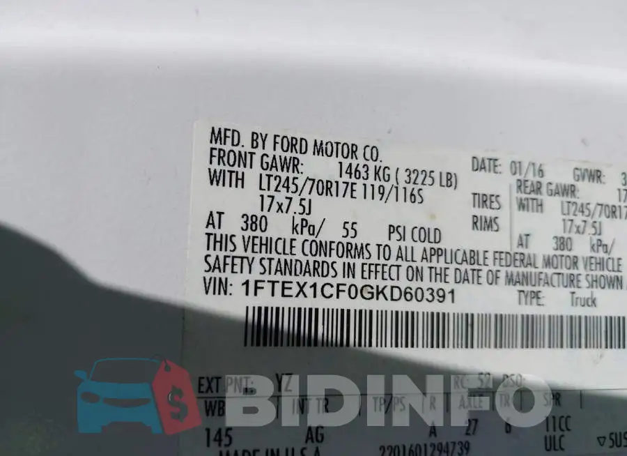 1FTEX1CF0GKD60391 Photo# 9