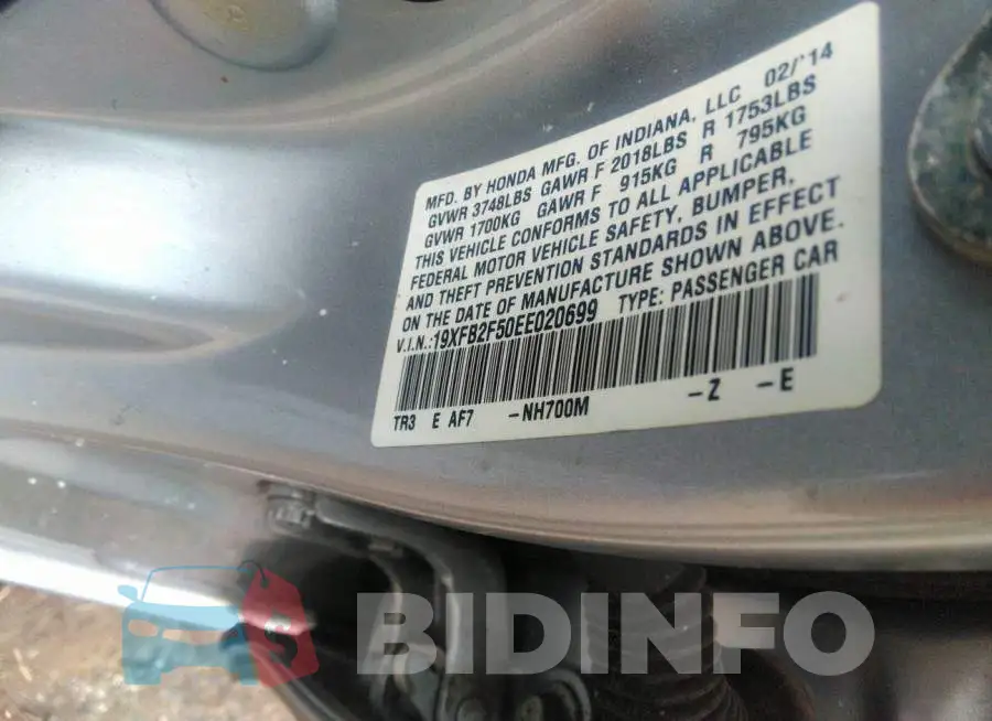 19XFB2F50EE020699 Photo# 9