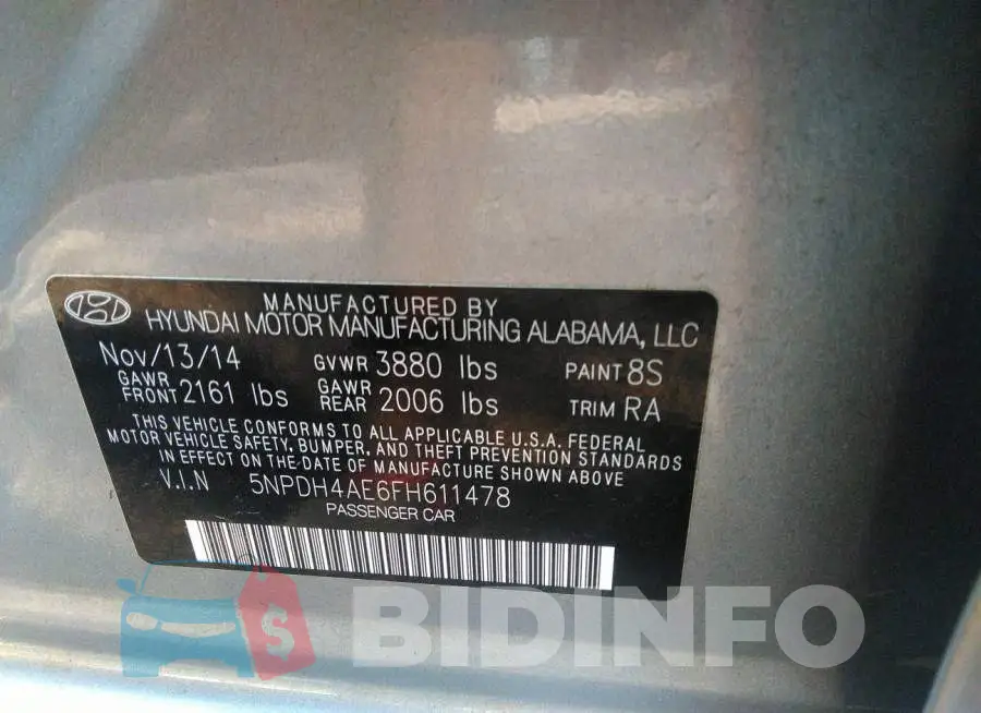 5NPDH4AE6FH611478 Photo# 9