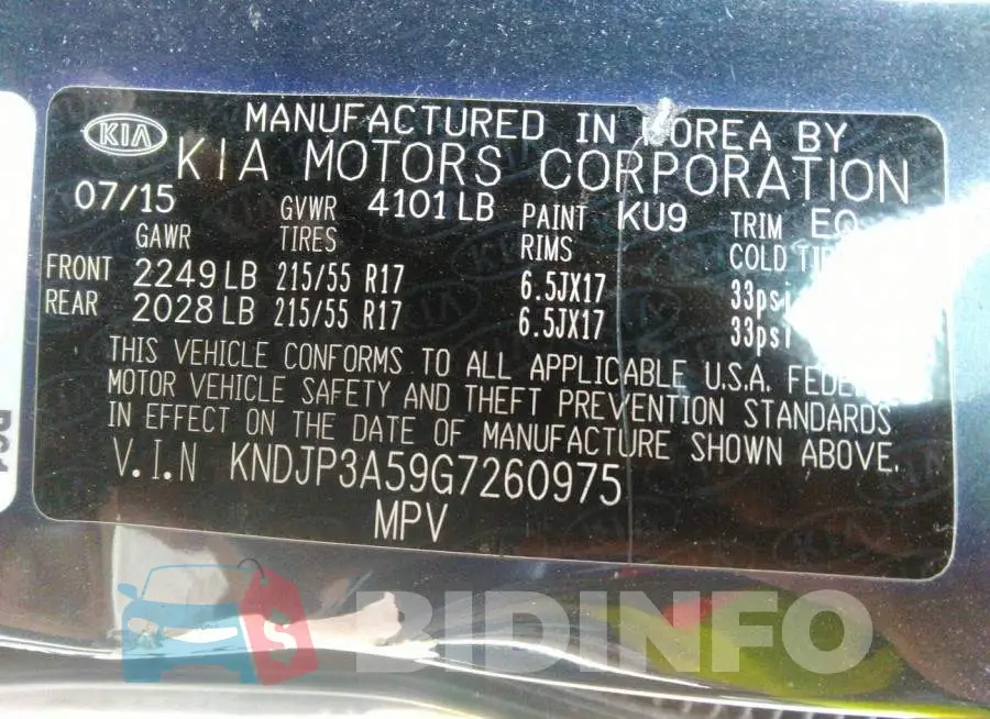 KNDJP3A59G7260975 Photo# 9