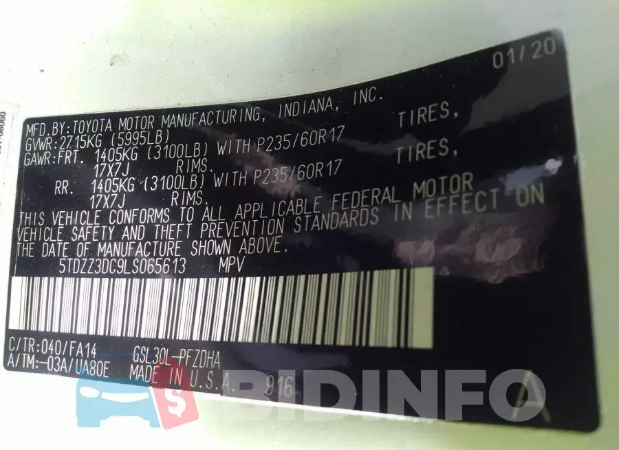 5TDZZ3DC9LS065613 Photo# 9