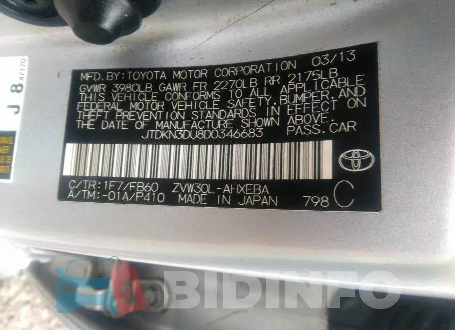 JTDKN3DU8D0346683 Photo# 9