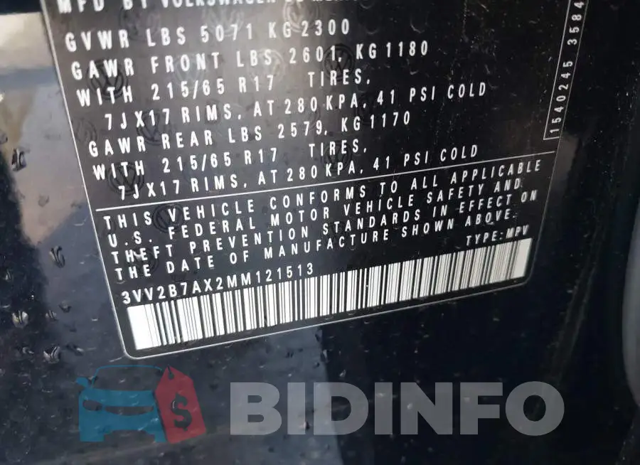 3VV2B7AX2MM121513 Photo# 8