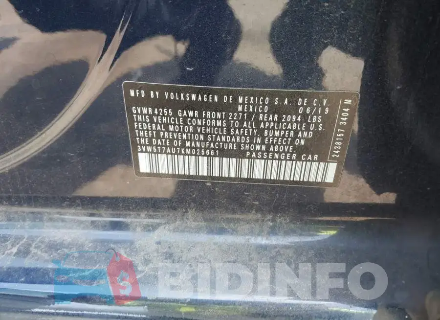 3VW5T7AU7KM025661 Photo# 9