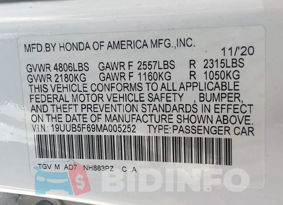 19UUB5F69MA005252 Photo# 9