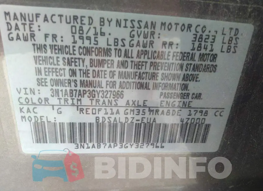 3N1AB7AP3GY327966 Photo# 9