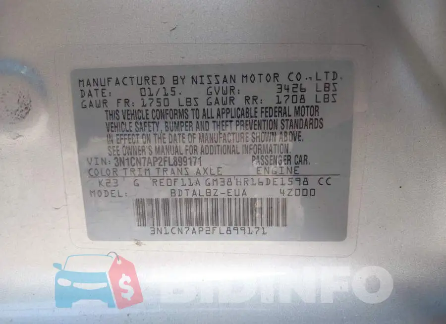 3N1CN7AP2FL899171 Photo# 9