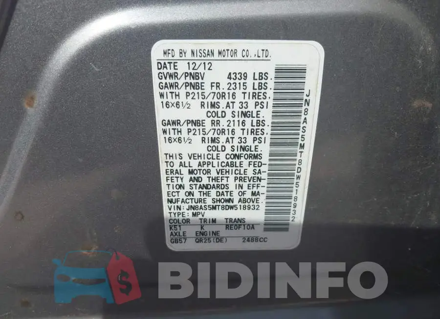 JN8AS5MT8DW518932 Photo# 9