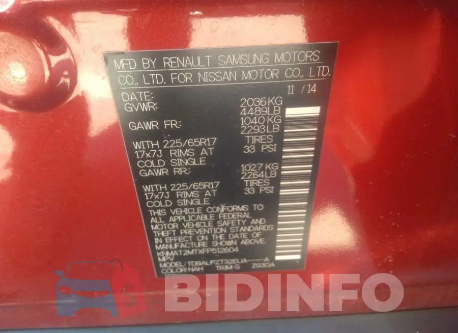 KNMAT2MTXFP512604 Photo# 9