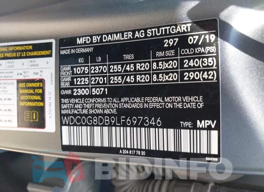 WDC0G8DB9LF697346 Photo# 9