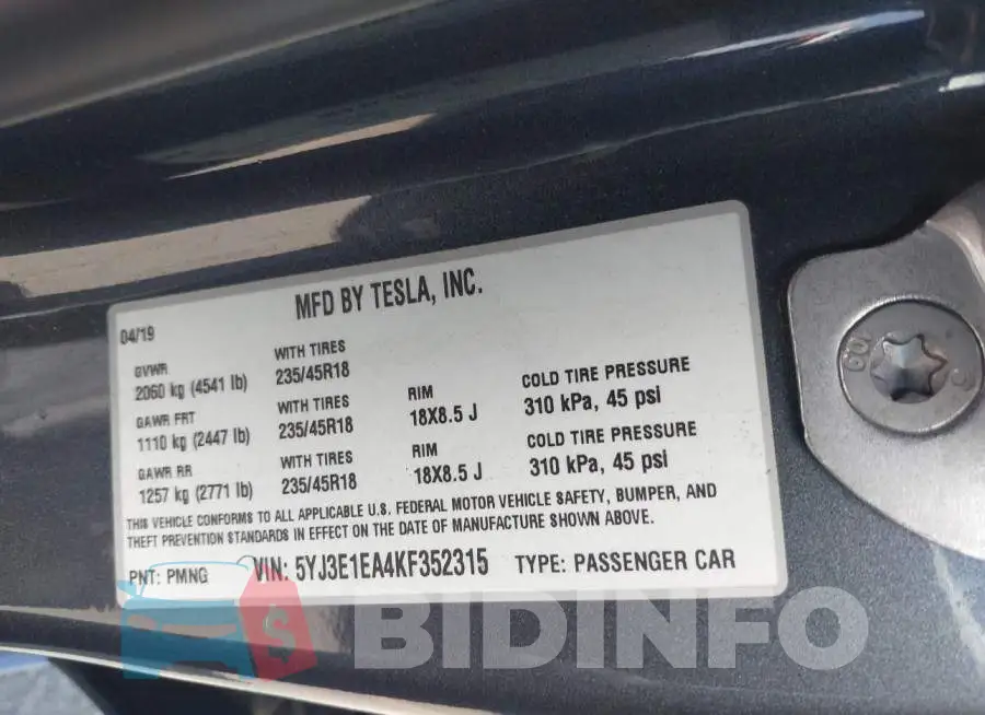 5YJ3E1EA4KF352315 Photo# 9
