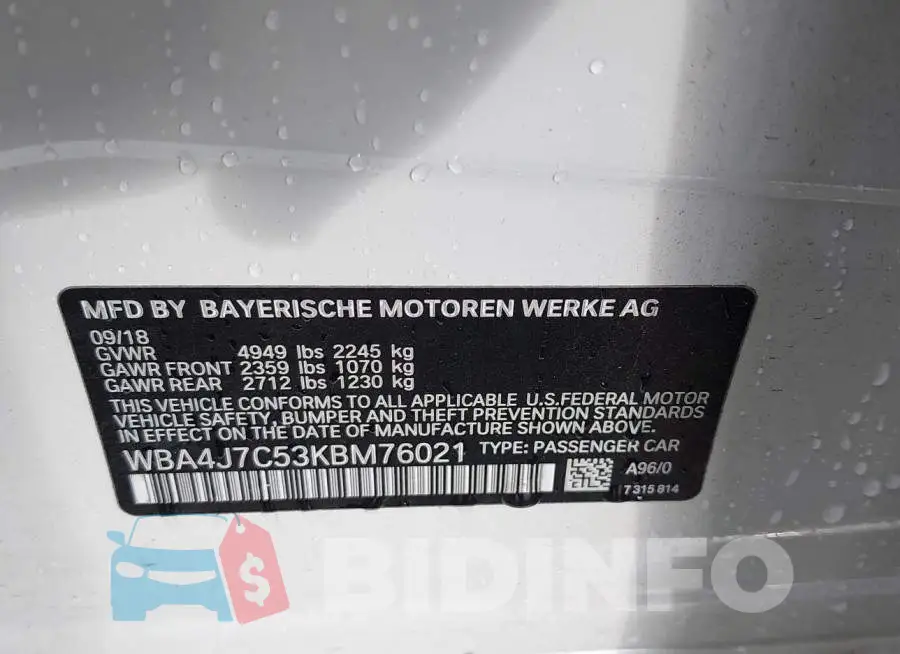 WBA4J7C53KBM76021 Photo# 9