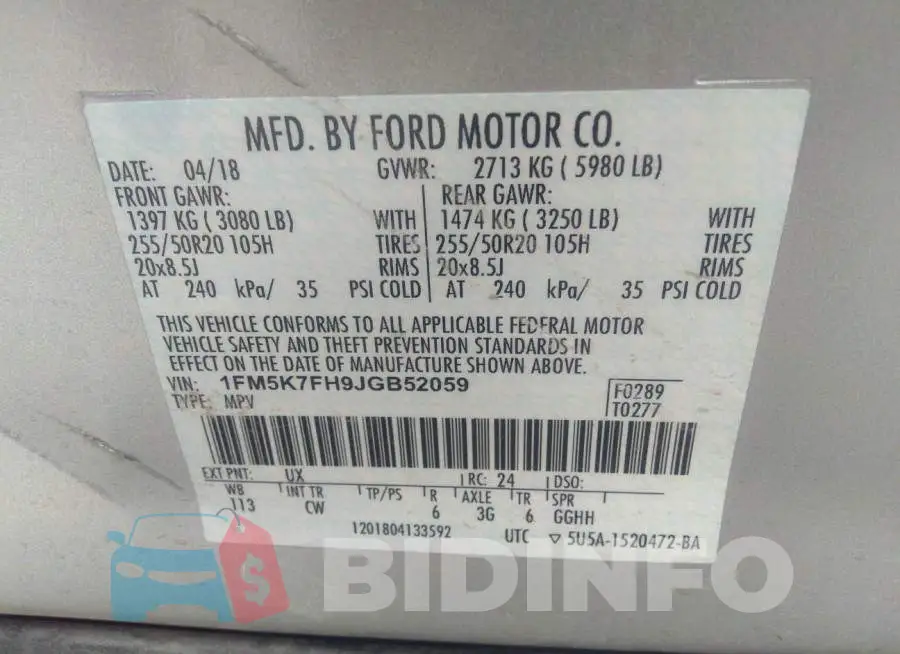 1FM5K7FH9JGB52059 Photo# 9