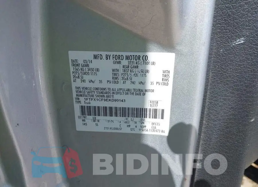 1FTFX1CF9EKD99143 Photo# 9
