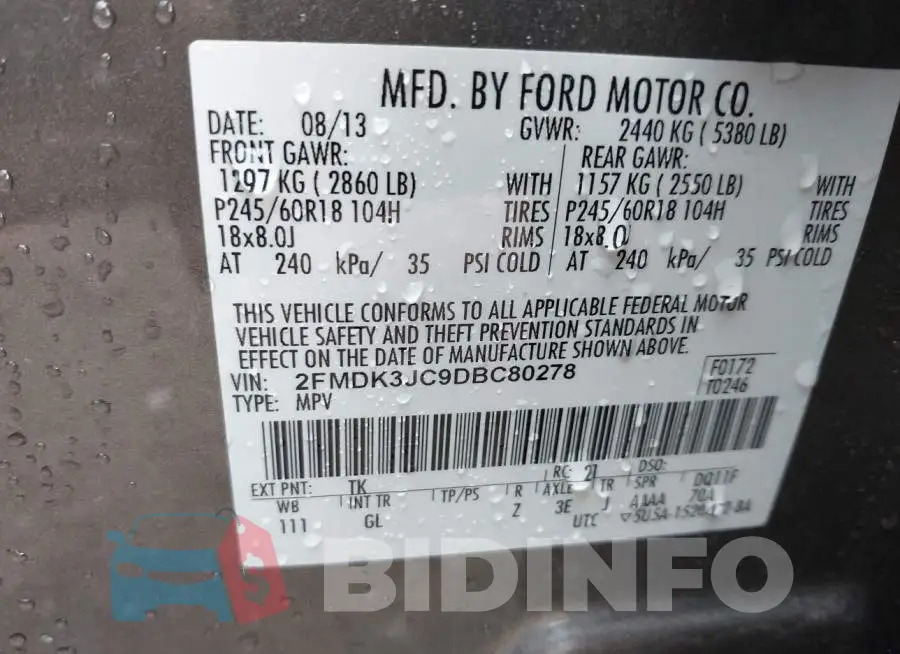 2FMDK3JC9DBC80278 Photo# 9