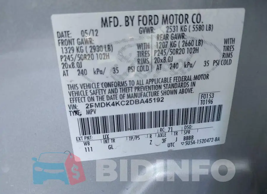 2FMDK4KC2DBA45192 Photo# 9