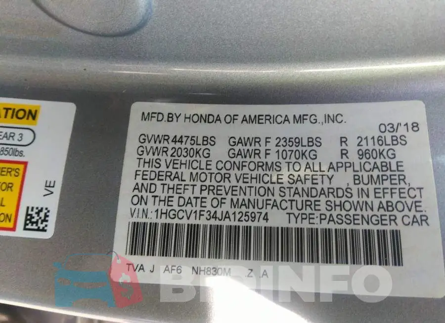 1HGCV1F34JA125974 Photo# 9