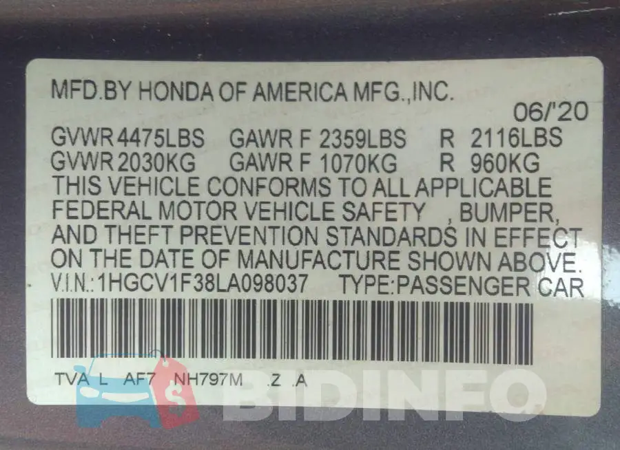 1HGCV1F38LA098037 Photo# 9