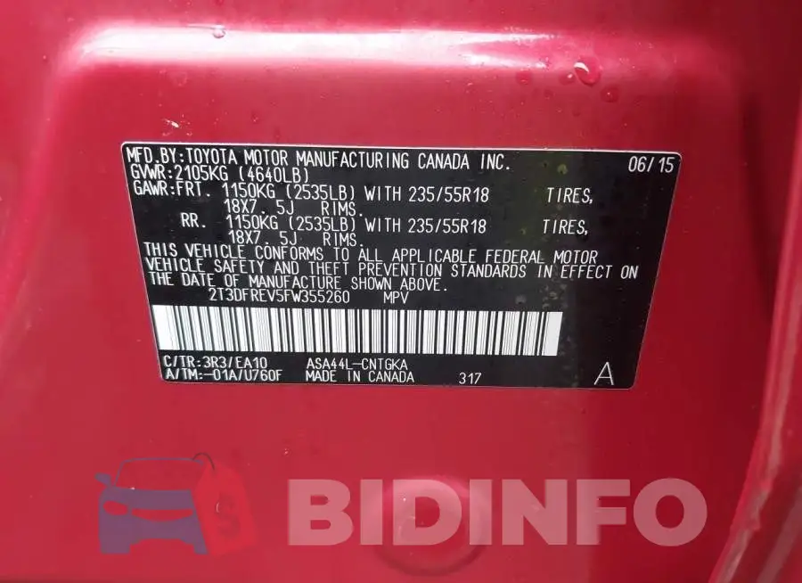 2T3DFREV5FW355260 Photo# 9