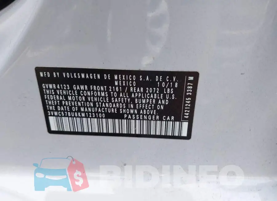 3VWC57BU8KM123100 Photo# 9