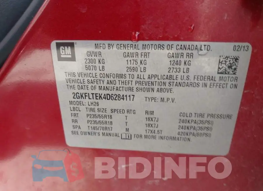 2GKFLTEK4D6284117 Photo# 9