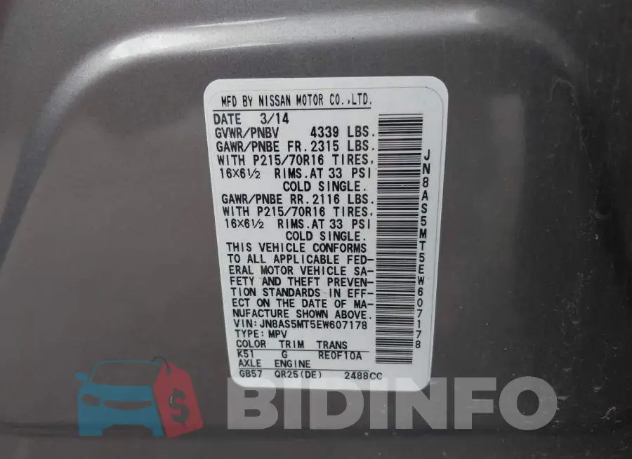 JN8AS5MT5EW607178 Photo# 9