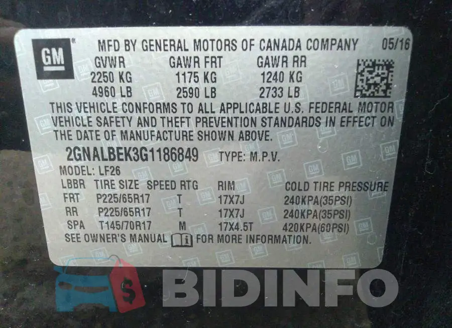 2GNALBEK3G1186849 Photo# 9