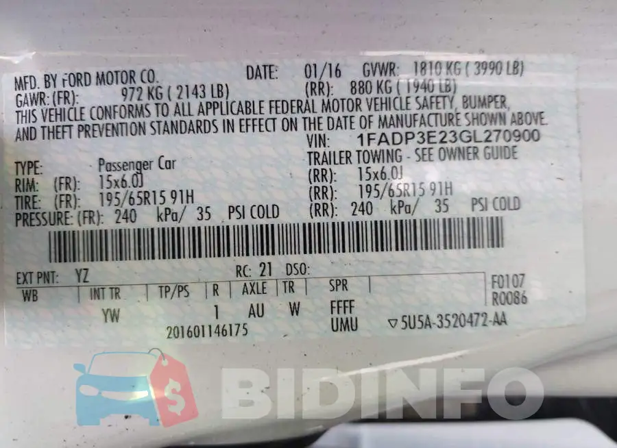 1FADP3E23GL270900 Photo# 9