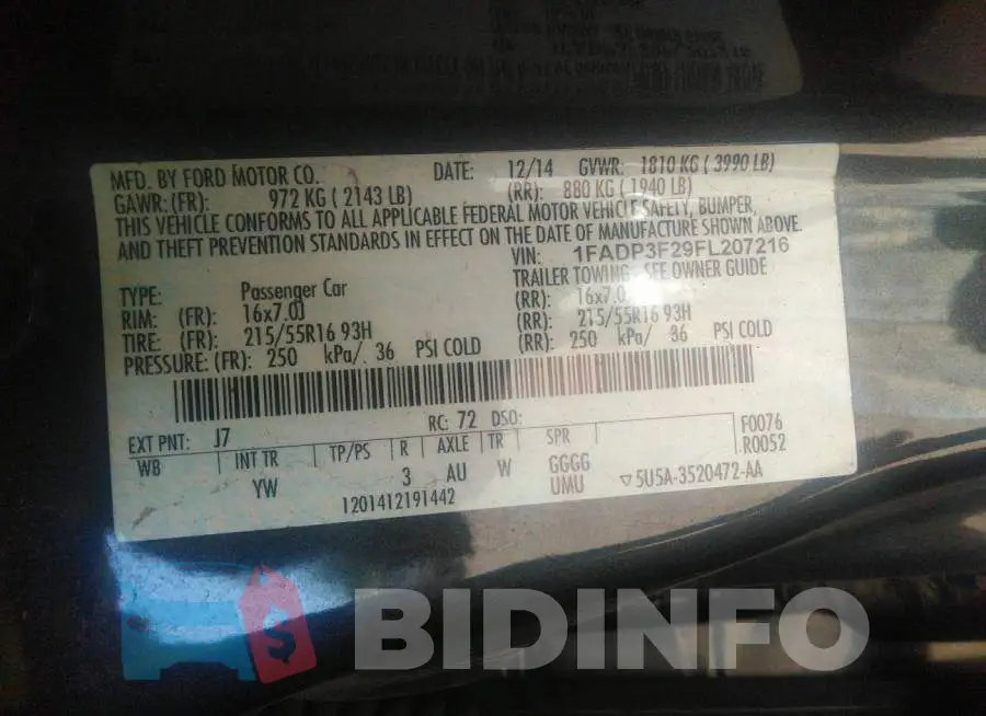 1FADP3F29FL207216 Photo# 9