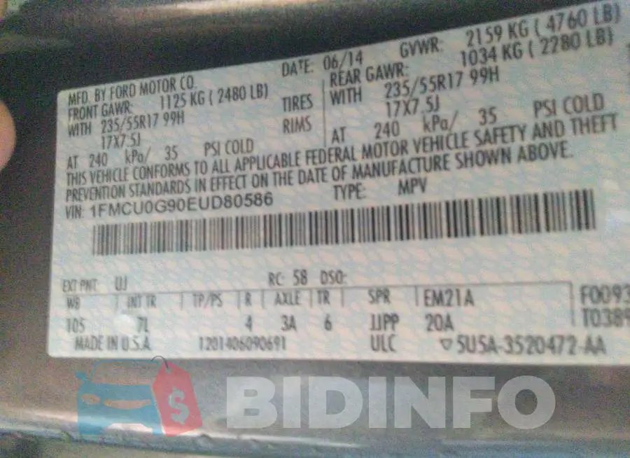 1FMCU0G90EUD80586 Photo# 9