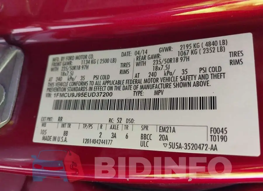 1FMCU9J95EUD37200 Photo# 9