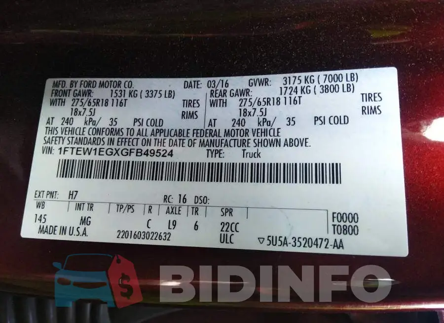 1FTEW1EGXGFB49524 Photo# 9